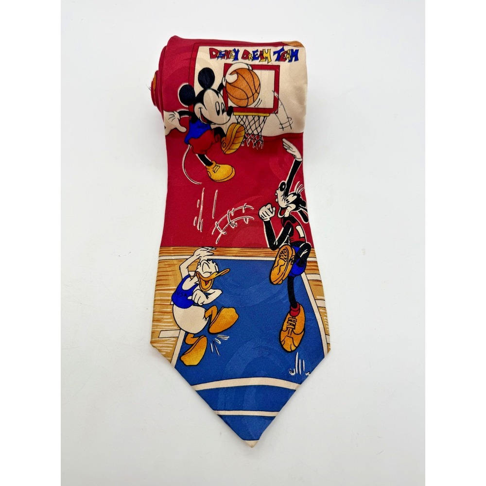 Vintage Mickey Unlimited Tie Mens One Size Red Basketball Mickey Donald Goofy